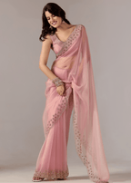 Baby Pink Tissue Saree With Stone Embroidery