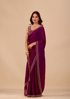 Royal Purple Tissue Silk Saree With Crystal Border Work