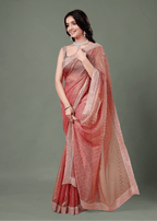 Dusty Pink Organza Saree With Stone Work
