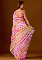 Pink Peach Chiffon Saree With Stone Work