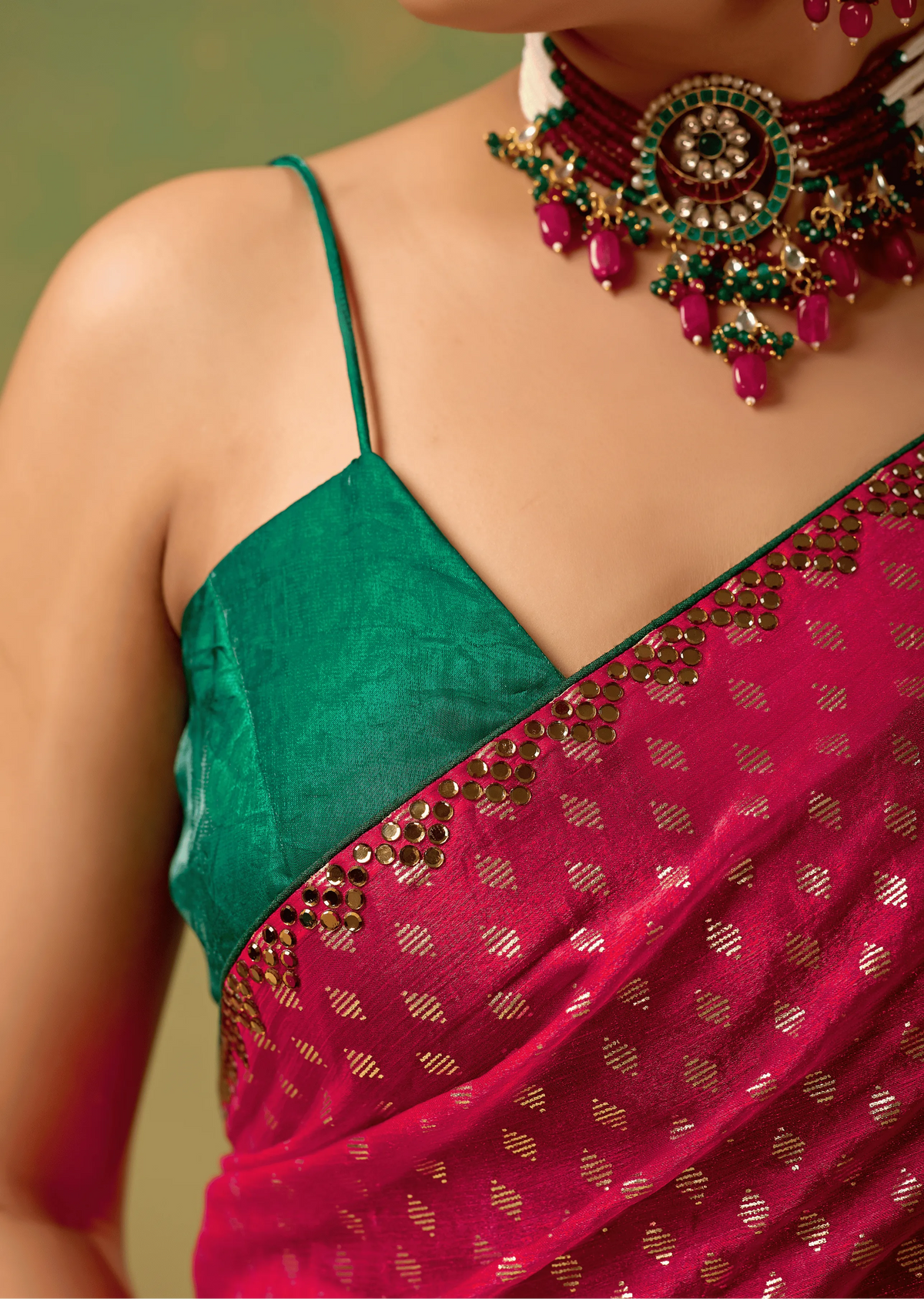 Rani Pink Tissue Silk Saree Side Pose - Wedding Wear Saree