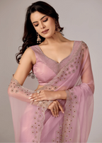 Lavender Purple Tissue Saree Standing Look - Party Wear Saree