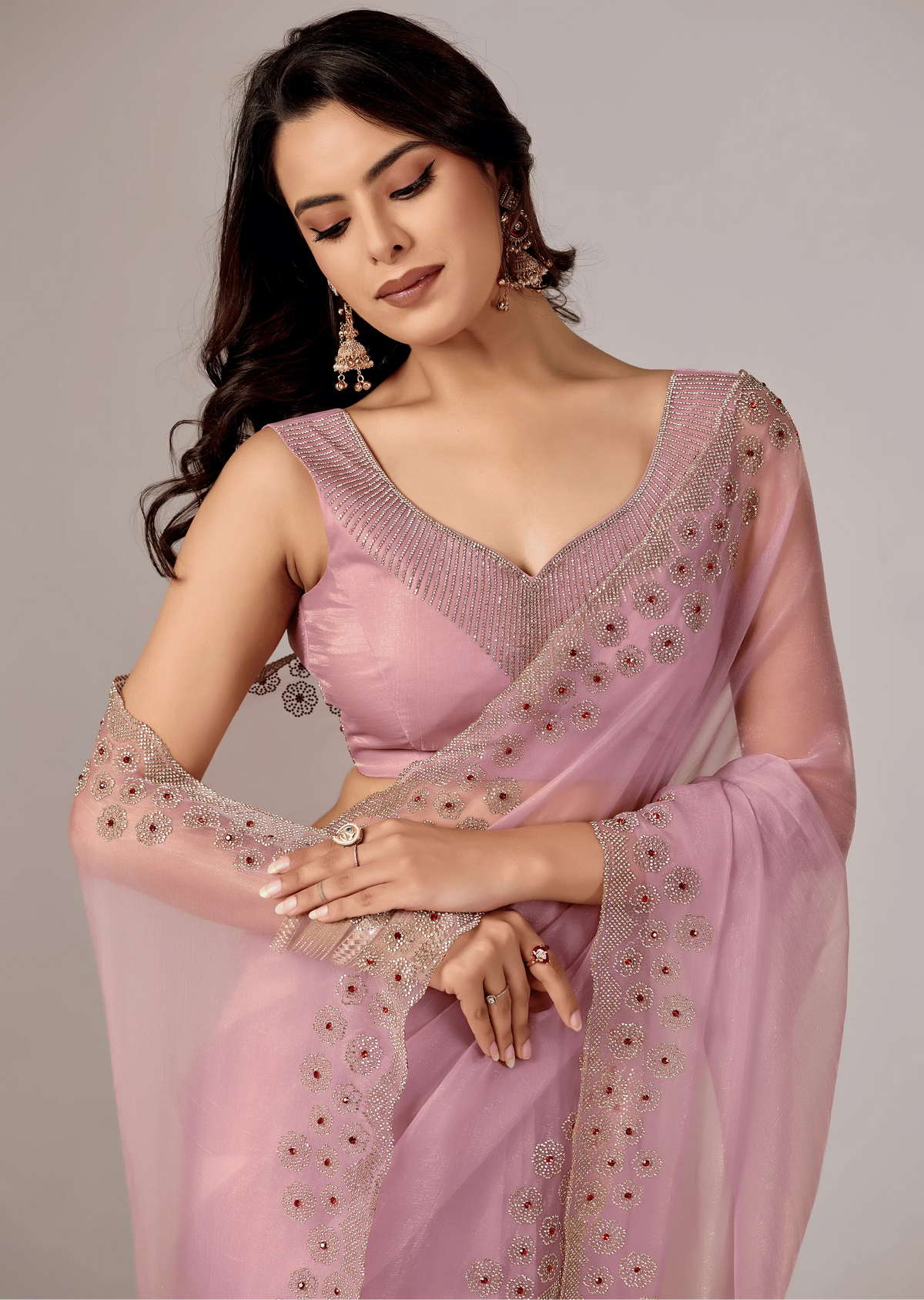 Lavender Purple Tissue Saree Standing Look - Party Wear Saree