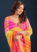 Pink Orange Chiffon Saree With Leheriya Print