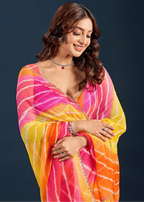  Pink Orange Chiffon Saree Standing Look - Party Wear Saree