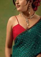 Firozi Tissue Silk Saree With Foil Dot Weaving
