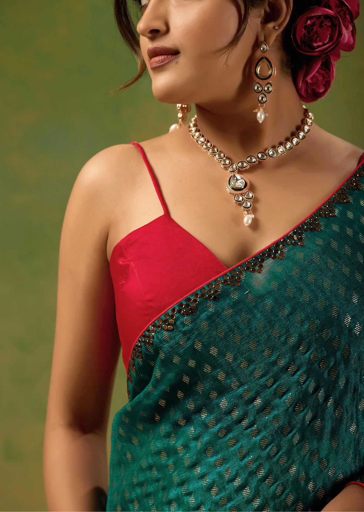 Firozi Tissue Silk Saree Standing Look - Wedding Wear Saree