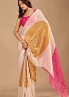Pink Organza Silk Saree With Printed Pallu