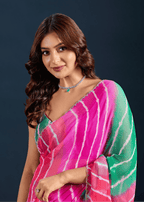 Rani Pink Chiffon Saree With Leheriya Print