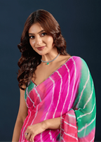 Rani Pink Chiffon Saree Side Pose - Festive Wear Saree