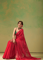 Rani Red Tissue Silk Saree With Foil Butti Work