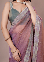  Lavender Purple Organza Saree Draped Look - Stone Lace Border Design