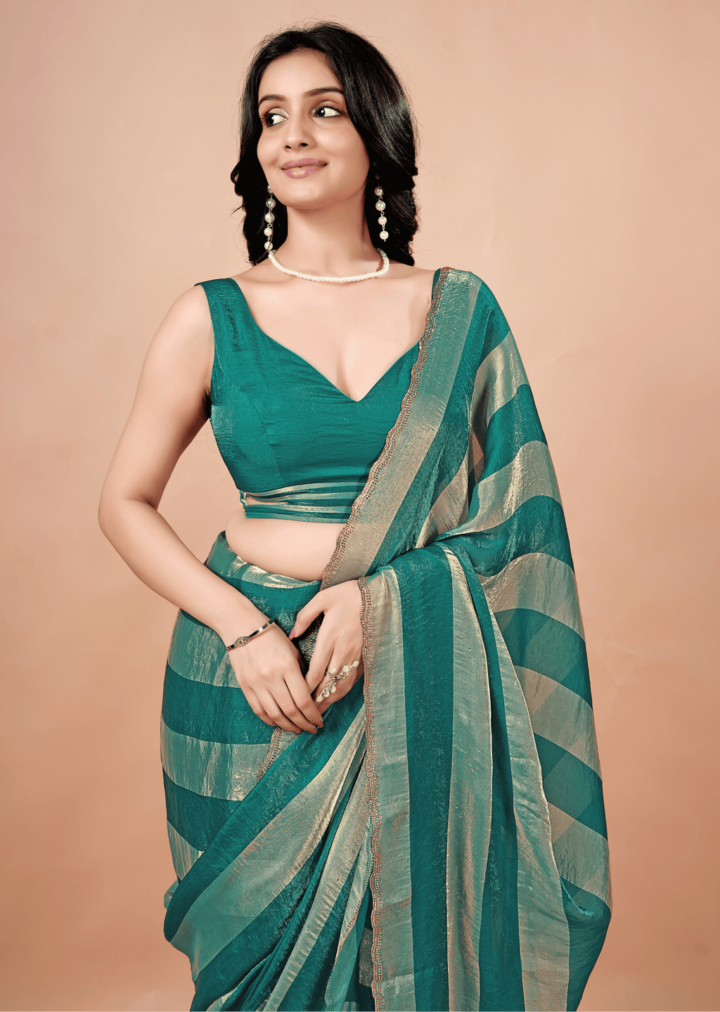Firoze Tissue Silk Saree With Striped Weave