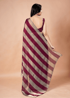 Wine Tissue Silk Saree With Metallic Stripe Work