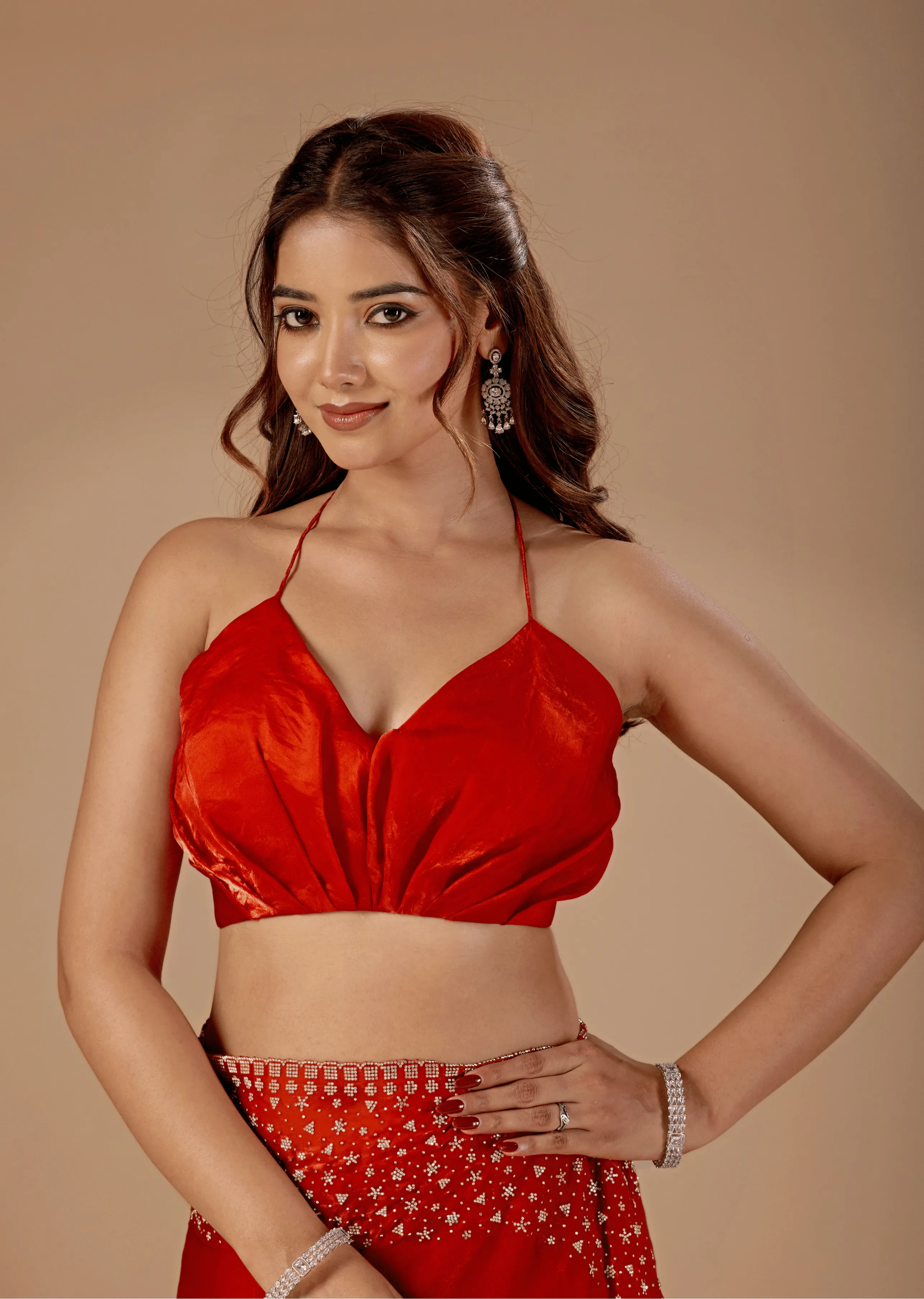 Burnt Orange Tissue Silk Saree Standing Look - Party Wear Saree