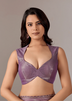 Purple Organza Saree Blouse Close Up - Sequin Work Detailing