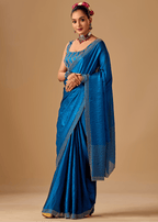 Royal Blue Tissue Silk Saree With Stone Work Border