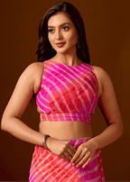Flamingo Pink Chiffon Saree With Shibori Print