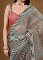 Sky Blue Organza Saree With Stone Work
