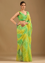 Citrus Green Chiffon Saree With Shibori Tie Dye