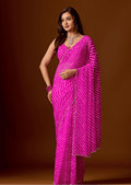 Rani Pink Chiffon Saree With Stone Work