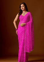 Rani Pink Chiffon Saree With Stone Work