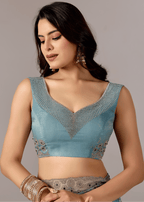 Sky Blue Tissue Saree With Stone Embroidery