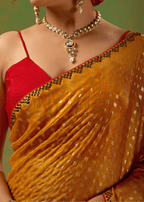 Mustard Yellow Tissue Silk Saree With Foil Butti Work