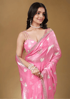 Candy Pink Organza Silk Saree With Heart Print