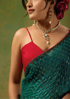 Firozi Tissue Silk Saree With Foil Dot Weaving - Photo 6 | Buy Online Ethnic9