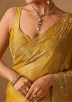 Golden Mustard Tissue Silk Saree With Crystal Stone Border