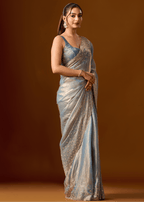 Sky Blue Tissue Silk Saree With Stone Work