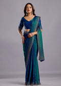  Green Tissue Silk Saree With Crystal Stone Work - Front Look | Buy On Ethnic9
