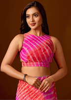 Flamingo Pink Chiffon Saree With Shibori Print