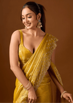 Mustard Yellow Tissue Silk Saree With Stone Work