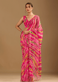 Rani Pink Chiffon Saree With Stone Work