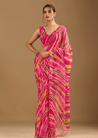 Rani Pink Chiffon Saree With Stone Work