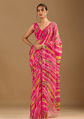  Rani Pink Chiffon Saree With Stone Work - Front Look | Buy On Ethnic9