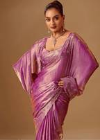 Orchid Purple Tissue Silk Saree With Stone Embroidery