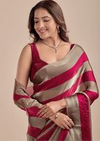 Berry Wine Tissue Silk Saree With Metallic Stripe Weave