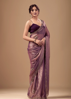 Lavender Mauve Jacquard Saree With Zarkan Stone Border