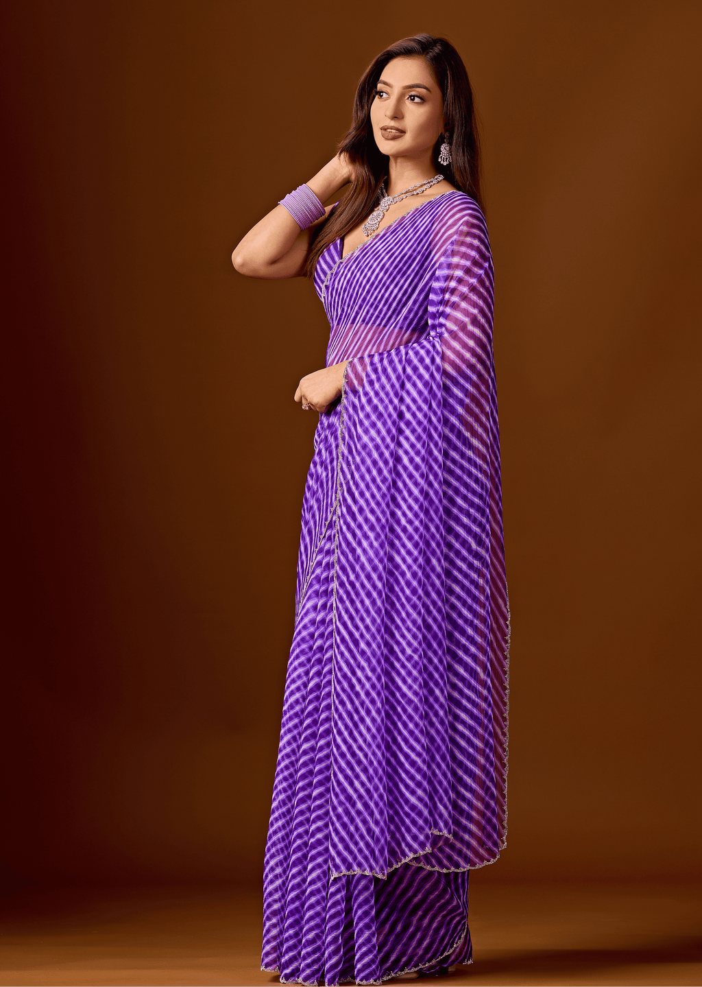 Royal Purple Chiffon Saree With Stone Work