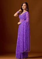 Royal Purple Chiffon Saree With Stone Work