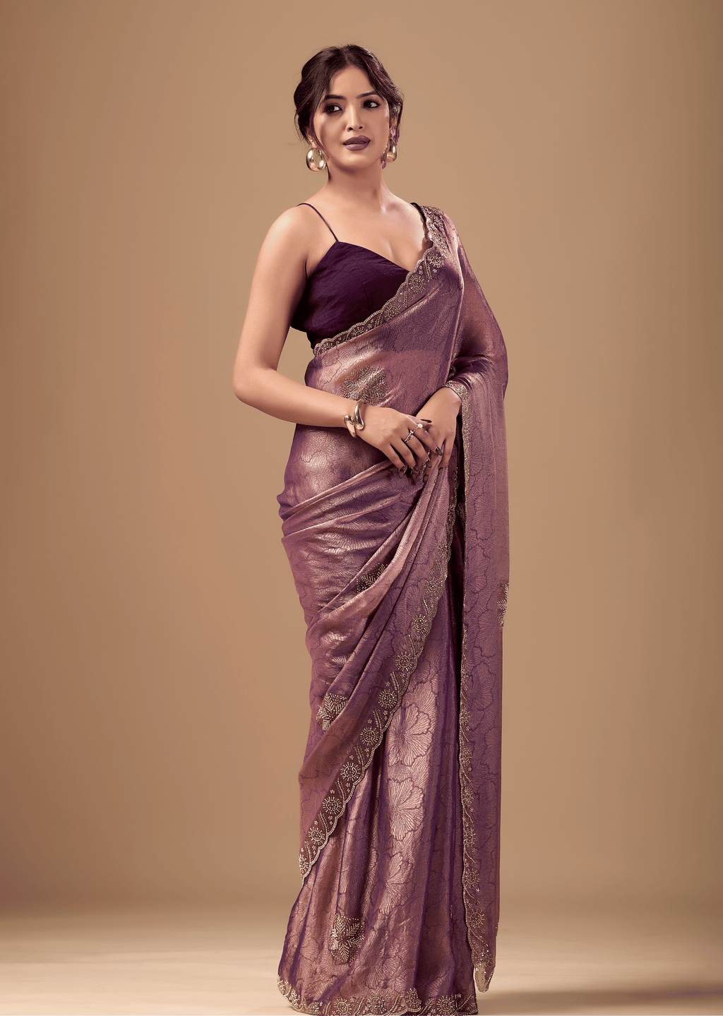 Lavender Mauve Jacquard Saree With Zarkan Stone Border