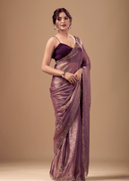 Lavender Mauve Jacquard Saree With Zarkan Stone Border