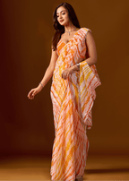 Peach Orange Chiffon Saree With Stone Work