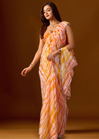 Peach Orange Chiffon Saree Side Pose - Festive Wear Saree