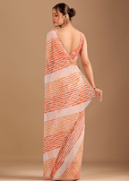 Peach Orange Chiffon Saree With Leheriya Print