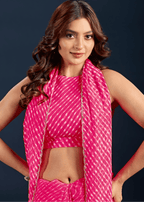 Rani Pink Chiffon Saree With Leheriya Print