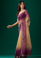Royal Purple Organza Saree With Floral Print